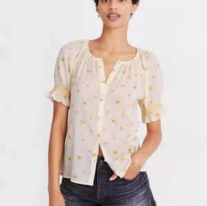 Smocked Button-Up Top in French Daisies